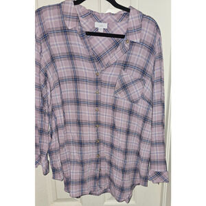 J. Jill XL Petite Plaid L/S Blouse - Cotton Rayon Blend EUC